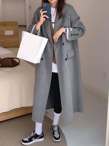 Women's Wool Blends Zoki Winter Thick Office Lady Long Wool Coat Elegant Fashion Faux Wool Jacket Women Simple Grey Long Sleeve All Match Outwear 230922