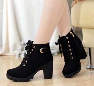 2024 Women Lace 134 Fashion Ankle Up Heel High Boots Ladies Buckle Platform Artificial Leather Shoes Bota Feminina 230923 479