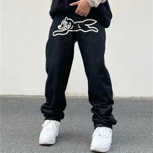 Herrbyxor mode ropa hund tryck baggy män hip hop jeans byxor y2k kläder svart rak lyx denim byxor pantalon homme 230922