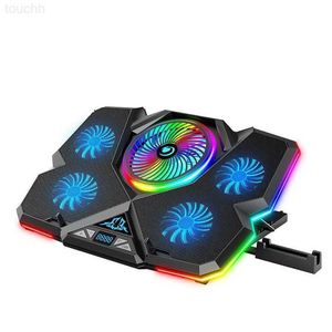 Base di raffreddamento per laptop Coolcold Dispositivo di raffreddamento per laptop RGB Gaming Notebook Cool Stand Ergonomia Cinque ventole 2 porte USB con display HD per 14-17 pollici L230923