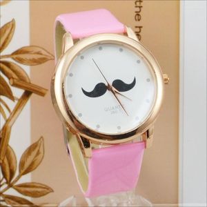 Wristwatches 2023 Fashion Pink Leather Belt Mustache Watch Women Men Bonjour Beard Table Relogio Quartzo Feminino WOMAGE