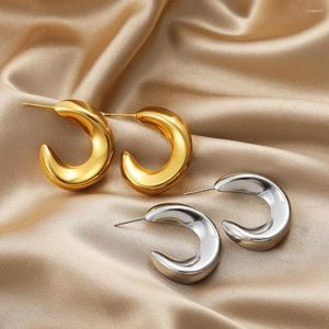 Hoop Earrings Vintage Gold Plated Stainless Steel Twisted Geometric For Women Chunky C Shape Statement Huggie Studs