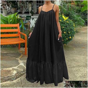 Basic Casual Dresses Celmia Summer Dress Women Sexy Short Sleeve Ruffled Maxi Long Loose Solid Pleated Beach Vestido Robe Plus Siz Dhgn6