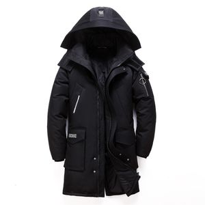 Mens Down Parkas Winter Long White Duck Jacket mode huva tjock varm kappa manlig stor röd blå svart märke kläder 230923