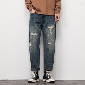 Jeans da uomo Fori alla moda lavati retrò per abbigliamento da uomo Pantaloni in denim a gamba larga con cimosa Pantaloni cargo in difficoltà Abbigliamento casual oversize