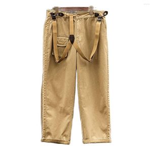 Pantaloni da uomo con bretelle larghe dritte multitasche tuta color kaki da esterno casual retrò cargo per fidanzato maschio