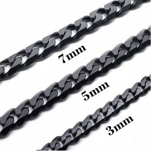 남성용 스테인레스 스틸 체인 목걸이 검은 색 쿠바 커브 링크 체인 3mm 5mm 7mm 펑크 ​​매력 보석 choker214u