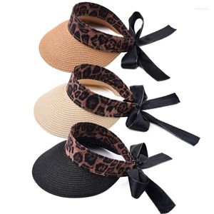 Wide Brim Hats Trendy Summer Sunscreen For Sun Hat Beach Leopard Print Visor Empty Top Straw Protection Gift Te