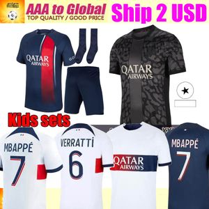 Mbappe Paris Soccer Jersey Home Away 23 24 Vitinha N.Mendes 2023 2024 Maillots de Football Verratti Men Kids Kit Third Black Shirt Uniforms Home Enfant Fabian Sanches