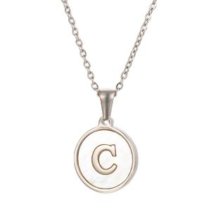 Silver Plated Necklace For Women Round Shell Initial Letter Pendant Necklaces Stainless Steel Neck Chain Jewelry