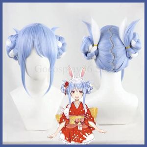 Articoli per feste VTuber Usada Pekora Parrucca Intrecciata Updo Capelli arrotolati Hololive Fantasy Girl Orecchie Cosplay Blu Bianco Sintetico