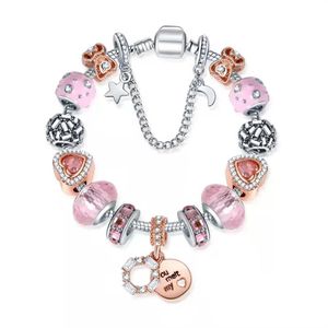 16-21CM Pink and blue crystal DIY Charm beads Valentine gift for girl heart moon star charms bracelets fit bosom friends match sil2465