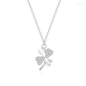 Chains 925 Sterling Silver Zircon Clover Necklace For Women Girl Plant Simple Fashion Design Jewelry Party Gift Drop