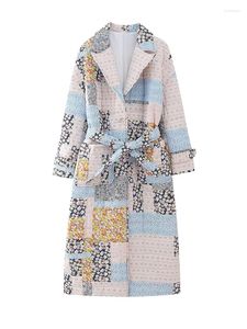 Женские куртки YENKYE, длинная стеганая куртка с цветочным принтом в стиле пэчворк, женская с блузкой, осенне-зимние теплые пальто, женские шикарные уличные куртки