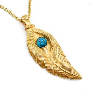 Pendant Necklaces AMUMIU Gold Color Leaves Feather Stainless Steel Necklace For Women Men High Quality KP282