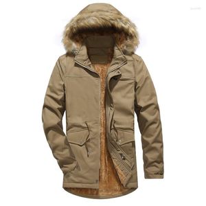 Erkek ceketler temizleme kış ceket erkekler moda kapşonlu kürk yakalı kalın sıcak yün astar rüzgar kırıcı ceket orta uzunluklu dış giyim