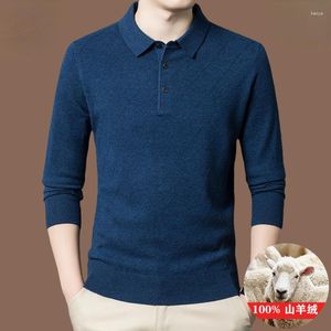 Polos masculinos suéteres para homens cashmere polo camisa solta casual inverno engrossado lapela camisola em ropa de hombre