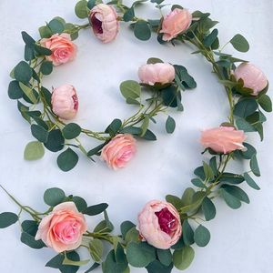 Decorative Flowers Simulation Peony Rose Rattan Artificial Camellia Money Leaf Eucalyptus Wedding Home