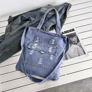 Akşam çantaları denim çanta moda tote gündelik fermuar yumuşak yüksek kapasiteli omuz çanta okulu üniversite öğrencileri için sırt çantası