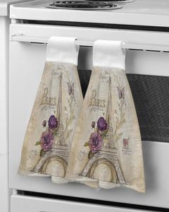 Asciugamano Vintage Torre Eiffel Fiori Farfalla Mano Forniture per il bagno Accessori da cucina morbidi e assorbenti Strofinacci per la pulizia