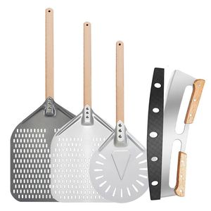 Baking Moulds 12 14 Inch Aluminum Perforated Pizza Shovel Peel with Detachable Handle Nonstick Oven Paddle Spatula Turners Accessories 230923