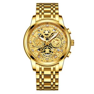 Gold Watches For Men High Quality Full Stainless Steel Quartz movement Sapphire Waterproof Luminous Wristwatches272g