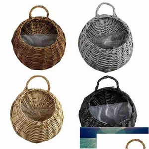 Outra organização de armazenamento doméstico Jardim Wall-Mounted Flower Basket Grande Tamanho Handmade Rattan Flowerpot Rústico Pássaros Ninho Pot Wicker Dhyoz