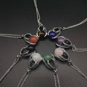 Natural Gem Stone Beads Dragon Claw Necklaces & Pendant Ball Lapis Lazuli Crystal Quartz Women Men Yoga Gothic Jewelry2758