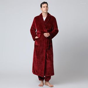 Men's Sleepwear Men Ultra Long Robe With Trousers Winter Flannel Two Pieces Kimono Bathrobe Gown Sets Coral Fleece Lapel Lingerie