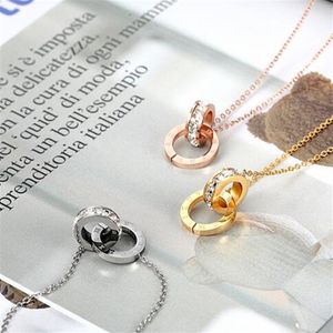 New A Circle Crystal Roman Numerals Double Buckle Woman Necklace Female Titanium Steel Gold Clavicle Necklace Pendant Jewelry170p