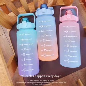 Butelki z wodą butelki 2 litra z pokrywką i kubkami słomy naklejki czasowe Motywacyjne przenośne sporty na świeżym powietrzu 2000 ml