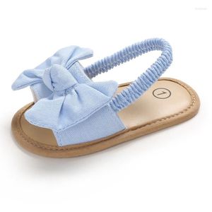 Sandals Kruleepo 2023 Summer Infant Baby Girls Soft Cotton Shoes Born Toddler Kids Solid Bowtie Slippers Casual First Walkers