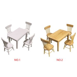 Dolls 5pcs set 1 12 Dollhouse Miniature Furniture Set Wooden Dining Table 4 Chairs Living Room Accessory 230922