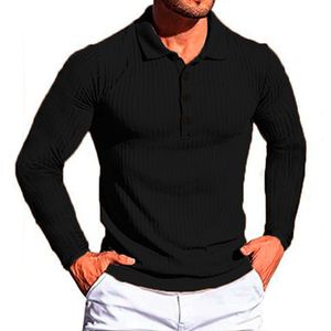 Erkek Tişörtleri Bahar Sonbahar Tişört Gündelik Moda Düğmesi Yatak Düz Renk Uzun Kollu Üst Yüksek Kaliteli Gidiş Üstleri Erkek 230923