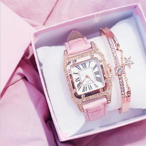 Light Luxury Kemanqi Brand Square Dial Diamond Bezel Leather Band Womens Watches Delicate Ladies Watch Quartz armbandsur268d