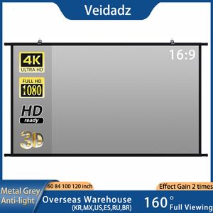 プロジェクションスクリーンVeidadzプロジェクタースクリーン壁に取り付けられた灰色の抗light耐性反射布60 84 100 120インチ屋外230923
