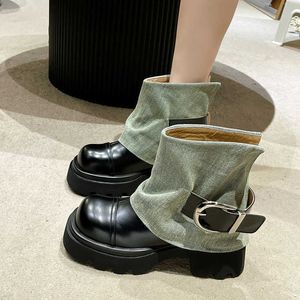 Fashion Design Cowboy Cowboy Pants Pipe Boots Women Autumn New Thick Bottom Martin Boots Skinny Chunky Heel Short Boots 100623