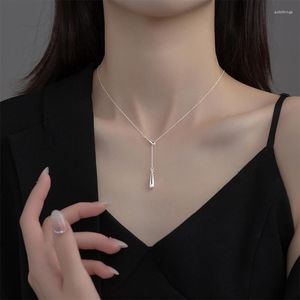 Chains 925 Sterling Silver Tassel Droplet Necklace For Women's Fashion And Minimalist Temperament Y-shaped Adjustable Neckchain Jewelry