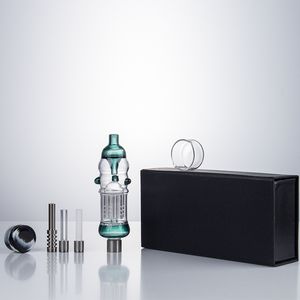 CSYC NC033 OD 32mm Braccio Albero Perc Dab Rig Tubi di vetro Set di scatole 510 Quarzo Ceramica Piatto per cera per unghie Barattolo di silicone Colorato Tubo da fumo a prova di fuoriuscite Acqua Perc Bubbler Bong