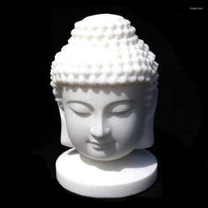 Statuette decorative 1 pezzo fatto a mano da 3,8 pollici in pietra di giada bianca naturale Testa di Buddha per la decorazione domestica