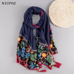 Lenços étnicos bordados mulheres inverno foulard elegante flor longo cachecol muçulmano hijab xale bela viagem 85180cm 230922