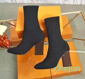 Heeled Heel Boots Elastic Boot Women Shoes High Heels Autumn Winter Socks Fashion Sexy Knitted Designer Alphabetic Lady Letter