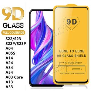 9D Full Glue Full Cover Displayschutzfolie Klares Gehärtetes Glas für Samsung Galaxy S23 S22 Plus S21 FE A03 Core A13 A23 A33 A53 A73 5G M53 M23 A02 A82 A21S A04 A14 A34 A54