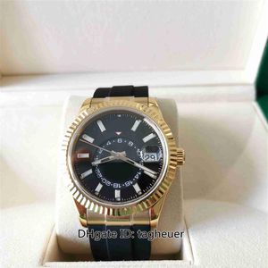 Мужские часы K6F Maker 42 мм Sky-Dweller 326238 GMT Month Red Dot Workin Часы из желтого золота 18 карат с резиновыми лентами CAL 9001 Механизм Mecha242D