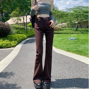 Kvinnors jeans flare för kvinnor koreansk stil hög midja elastisk mager kaffetrend raka byxor chic casual harajuku