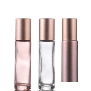 Bottiglia di profumo vuota da 10 ml su bottiglie di vetro per olio essenziale fiale roll-on in oro rosa e tappo in plastica 500 pezzi / lotto Consegna a goccia Hea Dhfop