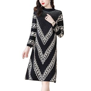 Luxury Fashion Graphic Sweaters Dresses Autumn Winter Women Designer O-Neck Slim Vacation Striped Knitted jumper Dress 2023 Long Sleeve Office Lady Chic Midi Frocks