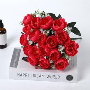 Decorative Flowers Simulation Peony Bouquet Silk Fake Shopping Mall Decor Artificial Rich Orange Peonies Coffee Table Decoration