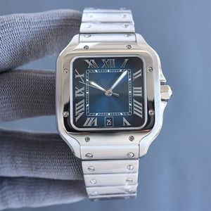 Blue Square Mens Watch 40mm Genève äkta rostfritt stål Mekaniska klockor Fall Armband Auto Date Watches Male Wristwa255D