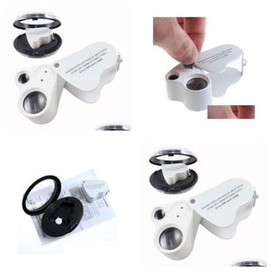 Andra detaljhandelsförsörjningar Partihandel Mini Jewelry Loupes 30x 22mm 60x 12mm Loupe Dual Glass Starfier med LED Light Folding Microscope M DHQKX